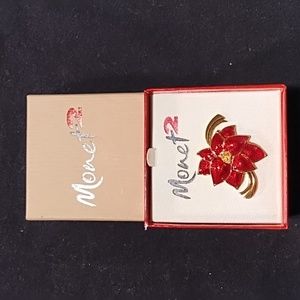 Monet 2 brooch red & gold tone